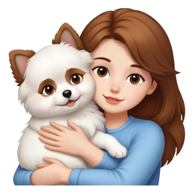 Brown hair girl hugging white Pomeranian  sticker
