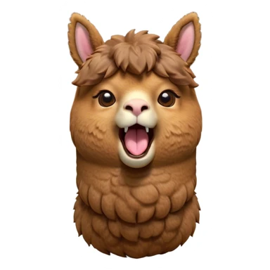 Cinematic Cute Yawning Brown Alpaca Portrait Emoji, Head tilted slightly with a dramatic, wide-open yawn, showcasing a soft, plush brown fleece with gently drooping ears, round warm eyes barely open in drowsy contentment, Simplified yet irresistibly adorable features, highly detailed, glowing with a soft, cozy glow, high shine, relaxed yet expressive, stylized with a touch of whimsy, bright and endearing, soft glowing outline, capturing the essence of a sleepy yet affectionate alpaca, so drowsy it feels like it could stretch out of the screen and curl up for a nap! sticker