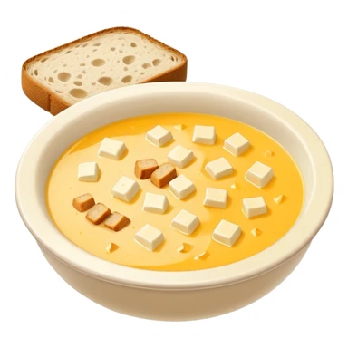 cheese soup with lard and garlic, and cubes of dry dark bread sticker