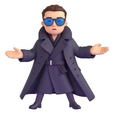 Neo dodging bullets in bullet time, wearing black trench coat and sunglasses sticker