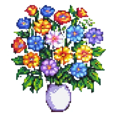 simple colorful bouquet of flowers in pixel art style sticker