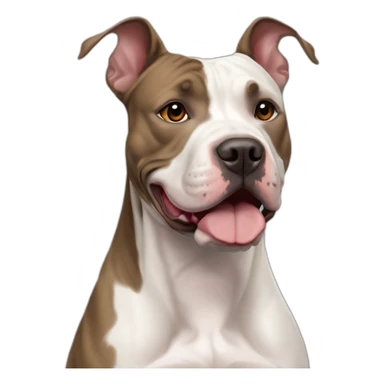 Pitbull and lacy dog mix, pronounced brindle color, whiteish pale chest, 65 pounds, full flappy ears sticker
