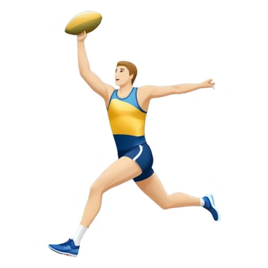 An icon featuring a collage of track and field equipment: a javelin, shot put, discus, high jump bar, and running shoes. The background shows a lively stadium with cheering fans, bright lights, and a clear sky, symbolizing the diversity of athletics. Transparent background emphasizes the sport. sticker