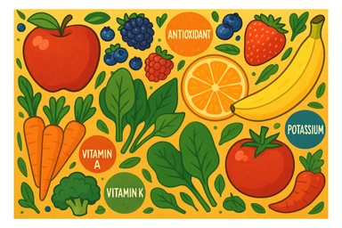focus su frutta e verdura a tutto schermo e i micronutrienti contenuti in essa sticker