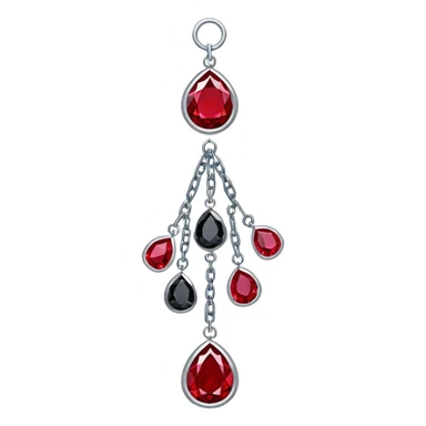 Epic Hanging suncatcher, chains with shiny sparkly with ruby-gemstones and obsidian-gemstones,  sticker