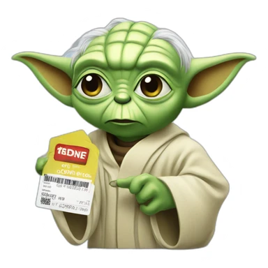 Yoda holding a coupon sticker