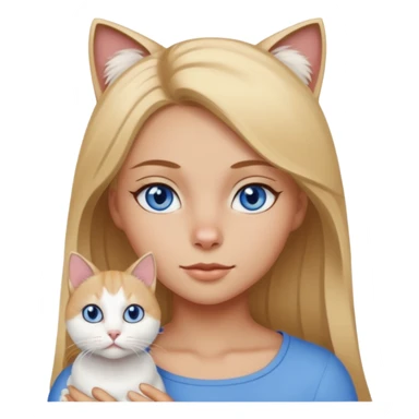 menina loira escura com olhos de cor mel com uma gata branca com olhos azuis sticker