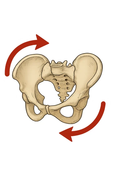 Bacino anatomico ruotato in senso orario quindi con le frecce che girano verso destra per far capire sticker