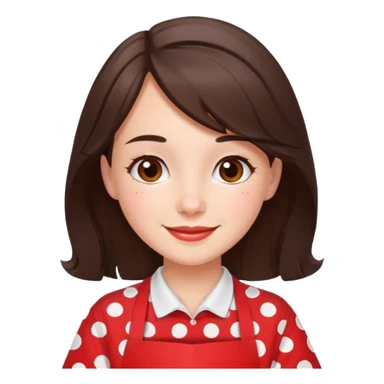 A brunette housewife girl in a red apron with white polka dots. Smiling  sticker