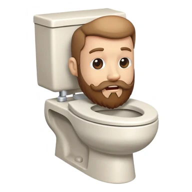 A toilet that has a head coming out of it with a beard sticker
