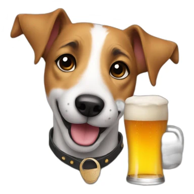 Jack russel holding a beer sticker