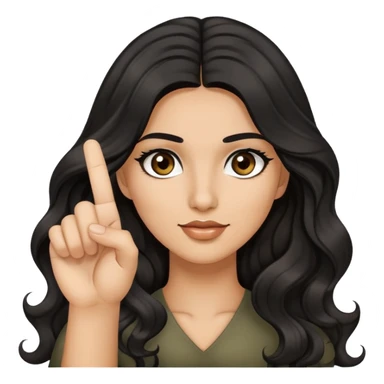 woman with olive skin, brown eyes and long lashes, and long black wavy hair holding up one hand and showing her one middle finger sticker