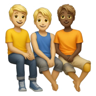 three-little-yellow-boys-with-blonde-hair-sitting-in-a-yellow-and-orange-lake sticker