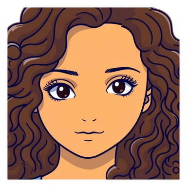 young woman with long curly brown hair, hazel eyes, long eyelashes sticker