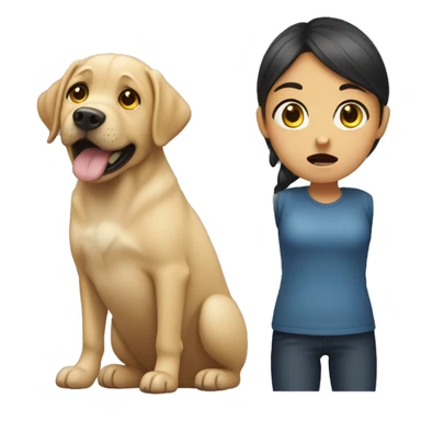 Create an emoji of a girl getting scared by a labrador getting too close to her face sticker