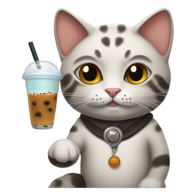 Sarcastic looking cat holding boba tea sticker