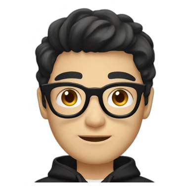 White boy wearing glasses in a black hoodies with wavey black hair sticker