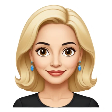 Professional portrait of Linette Torres, Puerto Rican actress in her 50s with light skin, age-appropriate features, charismatic expression, bright eyes, beautifully shaped eyebrows, charming smile, elegant blonde hair, wearing a classic black top sticker