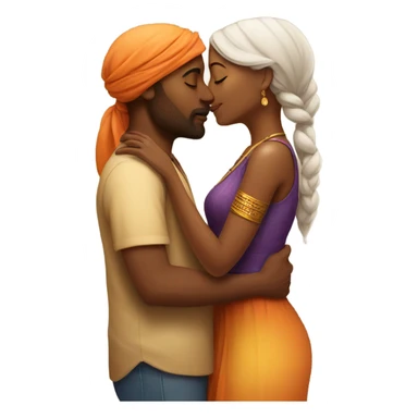 Black woman and Indian man kissing sticker