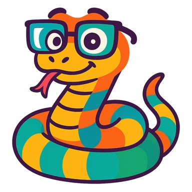 snake with thick glasses, nerdy expression, colorful style, vibrant cartoon sticker