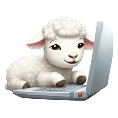 cute white sleepy lamb using a computer next to it sticker