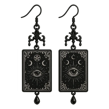 goth earrings, black tarot card, mystical gothic, intricate sticker