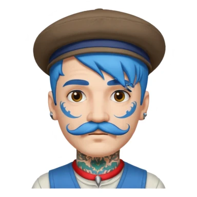 blue haired man and face tattoos and hat and mustache sticker