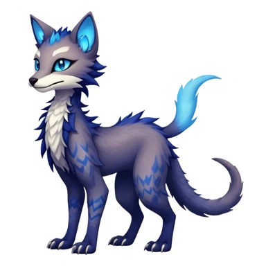 Kawaii dark edgy fantasy ethereal feline-vernid-sergal-fursona animal creature with a tufted tail full body with intricate markings  sticker
