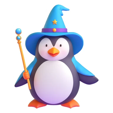 penguin wearing a wizard hat and holding a magic wand sticker