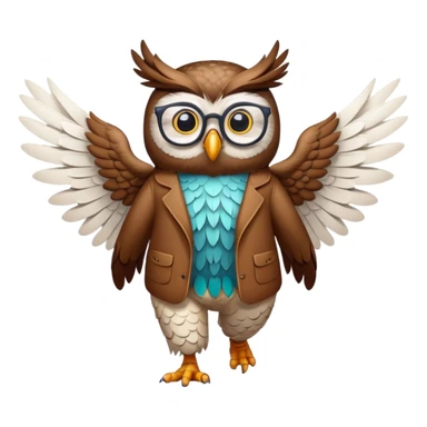friendly anthropomorphised night owl with wings instead of arms, colourful pants and shirt, wearing glasses, walking upright, night owl features and colours, unique pose 2 sticker