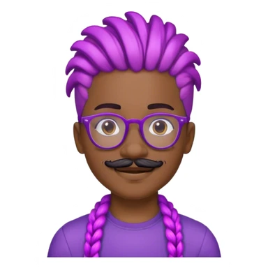 smiling black boy with a mustache wearing glasses with purple short cornrow hair sticker
