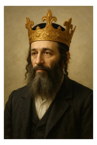 A person with traditional Jewish features wearing a crown, depicted respectfully, neutral background sticker