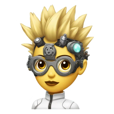 Light yellow Mohawk hair female cyborg head, tan skin, steampunk goggles and circuits sticker