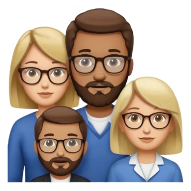 Four people including a man with hair and glasses, a man with a beard and no glasses, a woman with long brown hair and no glasses and a woman with a blonde bob and no glasses sticker