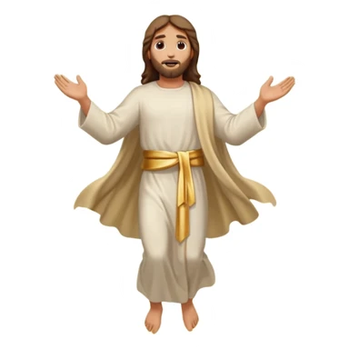 Ascension Day Jesus ascending into the sky with clouds and rays of light, peaceful and uplifting, holiday emoji style sticker