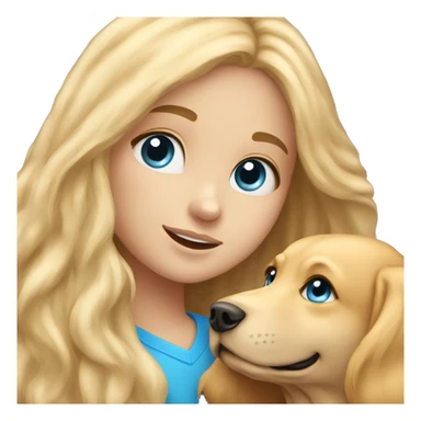 Girl with Blue eyes and Long blond hair cuddles with her golden Retriever sticker
