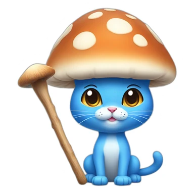  Cute Blue Cat NO ears wearing a mushroom cap carrying a stick in one arm standing on two legs no hair made of skin sticker