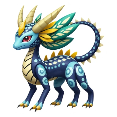 zig-zag-patterned tribal tropical hot dotted Meloetta-Dialga-Giratina-Noibat-Pokémon-Fakémon-fusion-hybrid-creature sticker