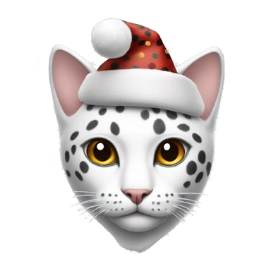 White cat with gray leopard spots and a Christmas hat sticker