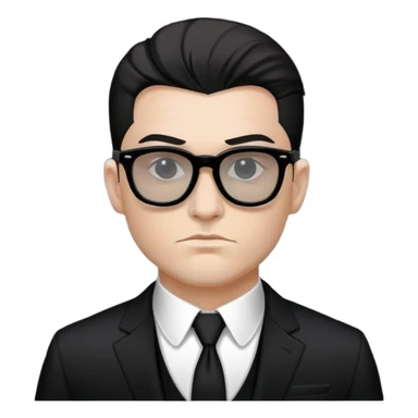 cool guy , white gangster with black suit and black glasses , pretty face , without any hat sticker