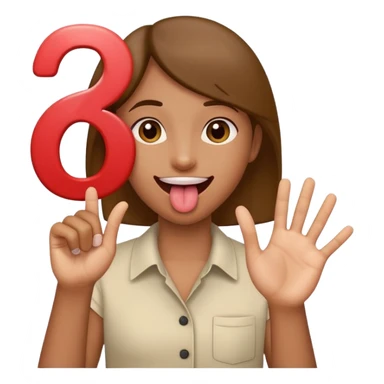 Happy face with tongue out with a number six in the left hand and number seven in the right hamd  sticker