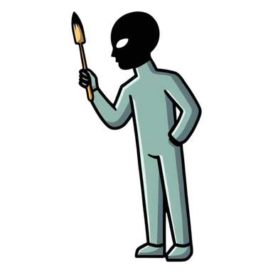 A paintbrush transforming into a metallic human silhouette, symbol of artistic identity sticker