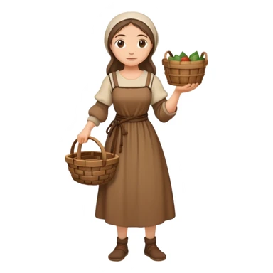 Full body of female medieval peasant in simple dress carrying basket sticker