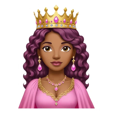 Crown TONE 4 black women with long WAVY hair pink dress pink crown facing forward black hair middle age adult woman gold gems in crown gold earrings  one woman sticker