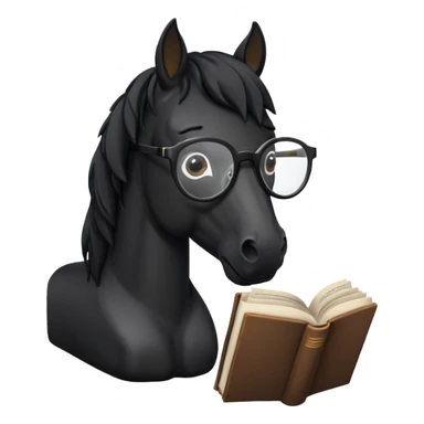black horse read book with glasses sticker