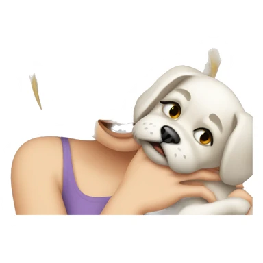 Pretty white woman crying tears while holding puppy sticker