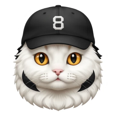 white cat with black baseball cap sticker