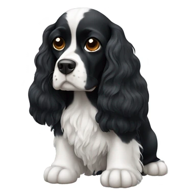Small completely black king spaniel with white on chest sticker