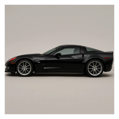 a black 2006 Chevrolet Corvette C6 ZR1 with a red headlight, detailed, sporty, side view sticker