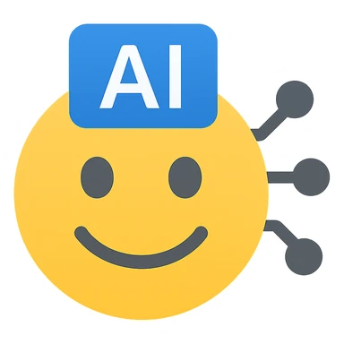 smiley AI emoji, modern icon style, simple and friendly, clean lines, tech-inspired look sticker